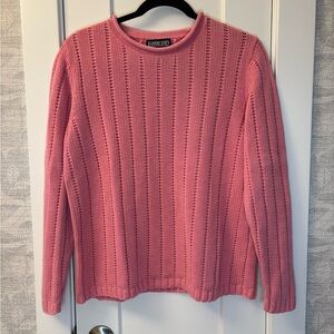 Vintage Lands End Womens Pink Linen Cotton Loose Knit Rolled Neck Sweater Sz M